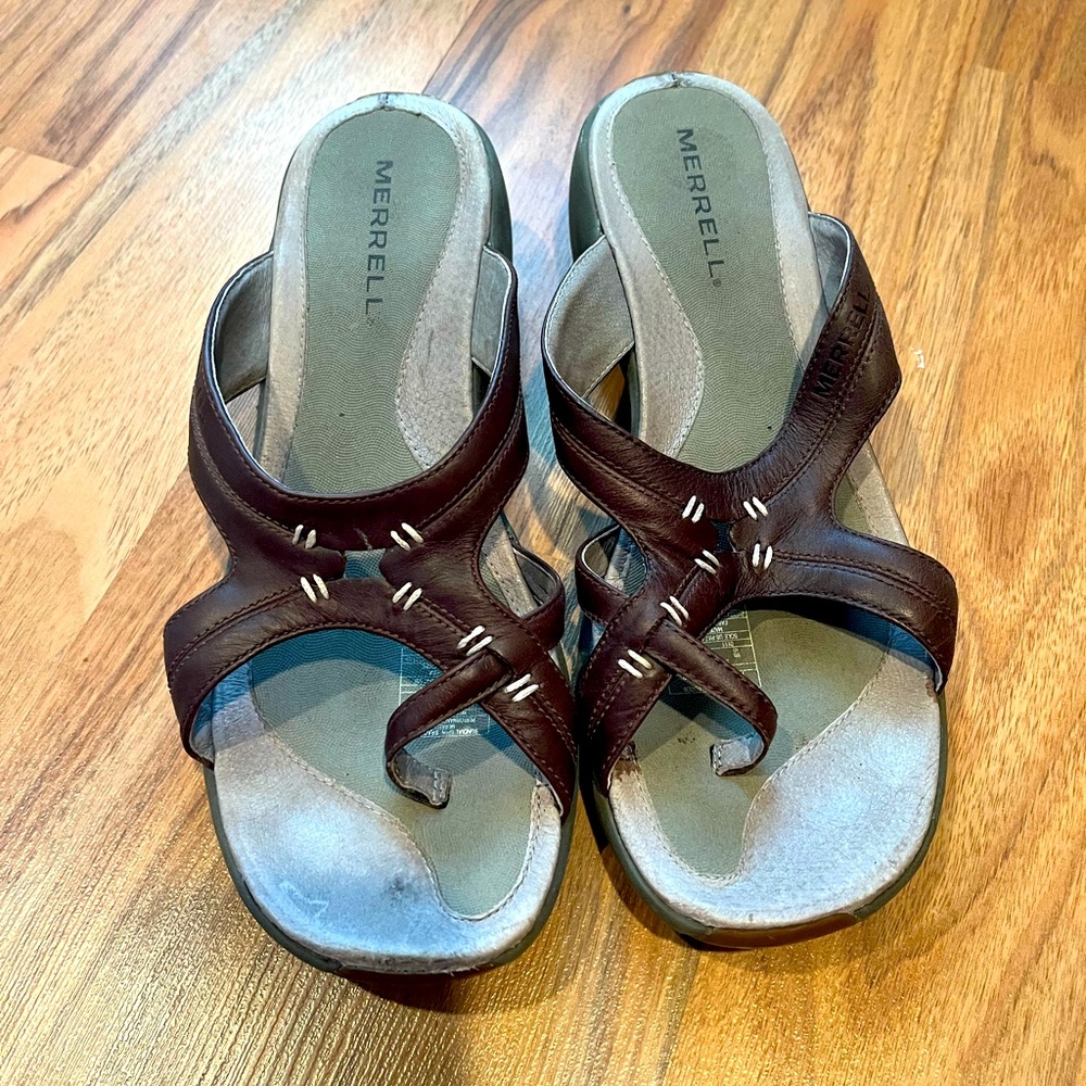 Merrell Women's size 10 slip on Brown Sandals EUC Sundial Spin Bracken